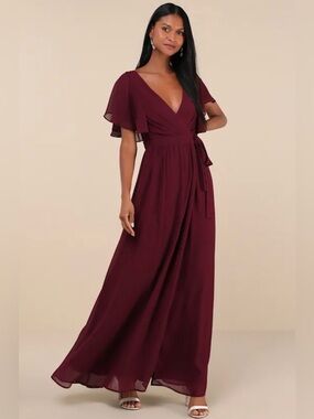 Lulus | Dresses | New Lulus Exquisite Refinement Plum Purple Backless Bow  Ruffled Maxi Dress | Poshmark